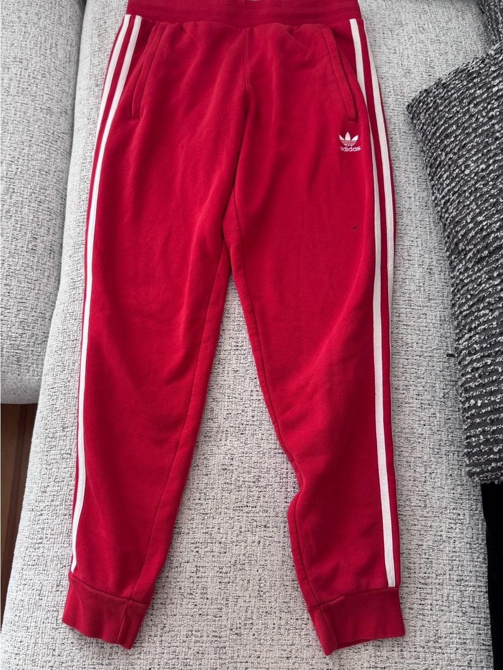adidas Red Jogger Sweatpants with White Side Stripes